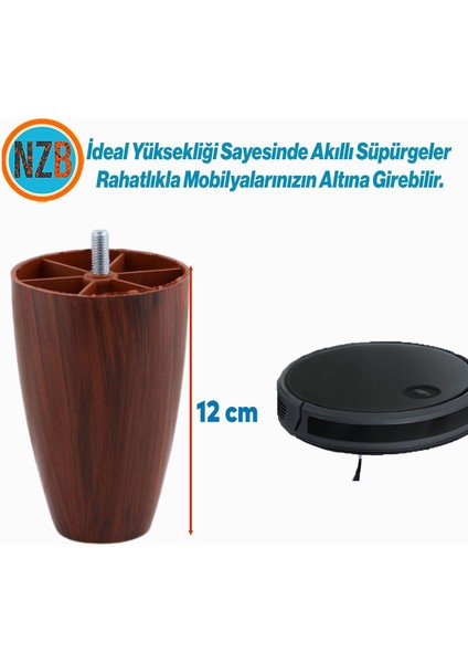 Mobilya Yükseltici Sehpa Kanepe Ünite Koltuk Ayağı Baza Ayakları Ceviz Desen Oval Plastik Ayak 12 cm