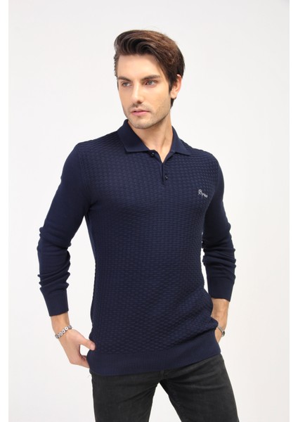 Polo Yaka Regular Fit Desenli Triko Kazak