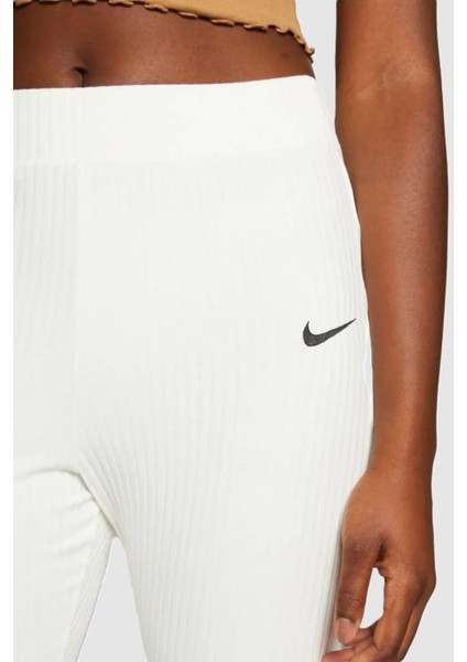 Sportswear Rib Jersey White Yüksek Belli Fitilli Kadın Eşofman Altı Kırık Beyaz modelleri