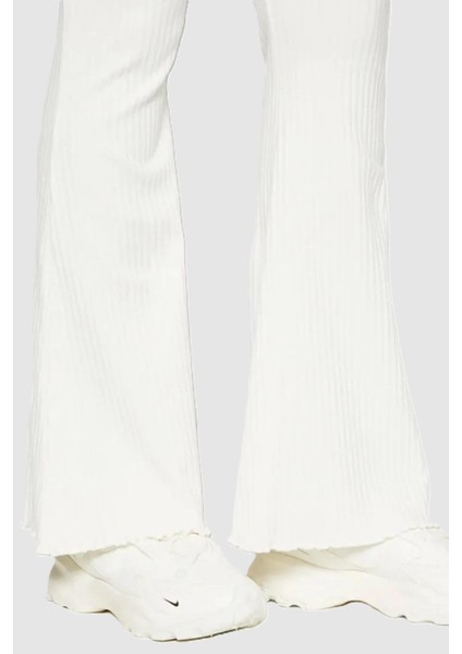 Sportswear Rib Jersey White Yüksek Belli Fitilli Kadın Eşofman Altı Kırık Beyaz fırsatları