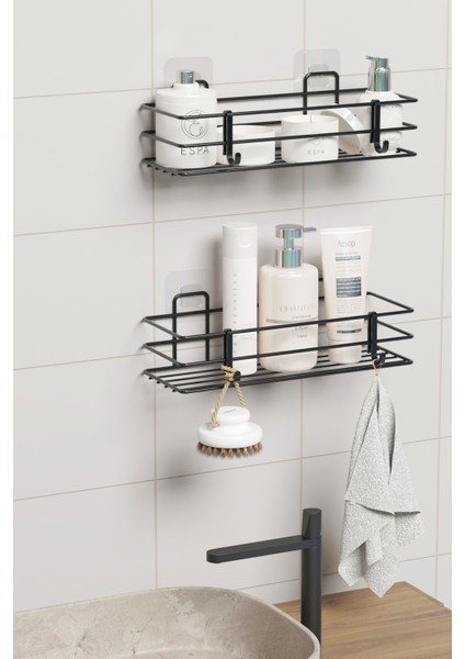 Yapışkanlı 2'li Set Banyo Rafı Duş Şampuanlık Duvar Düzenleyici Organizer