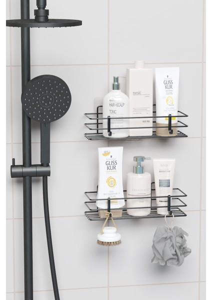 Yapışkanlı 2'li Set Banyo Rafı Duş Şampuanlık Duvar Düzenleyici Organizer