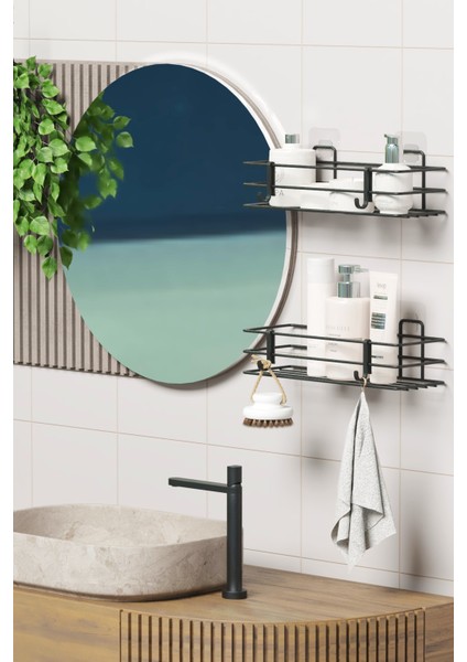 Yapışkanlı 2'li Set Banyo Rafı Duş Şampuanlık Duvar Düzenleyici Organizer