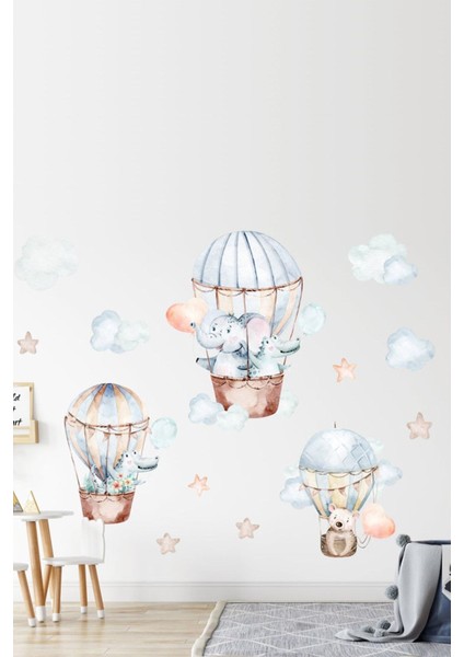 Pastel Renkli Uçan Hayvanlar Duvar Sticker Seti, 5+ Parça, Mavi, Bebek ve Çocuk Odası Dekoru
