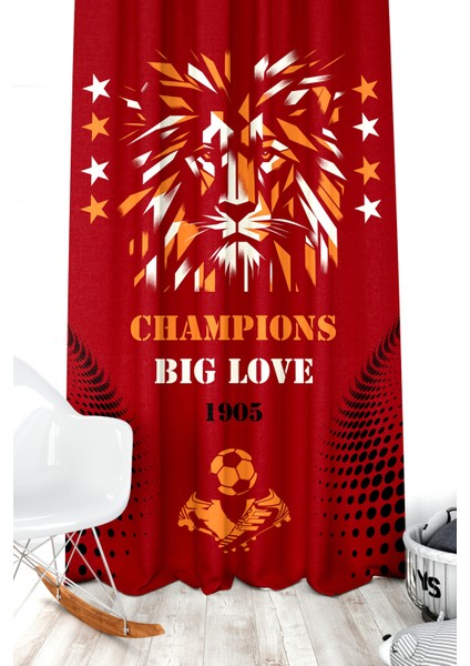 Çocuk ve Bebek Odası Sarı Kırmızı Taraftar Futbol Serisi Fon Perde Tek Kanat (Child Room Curtain)