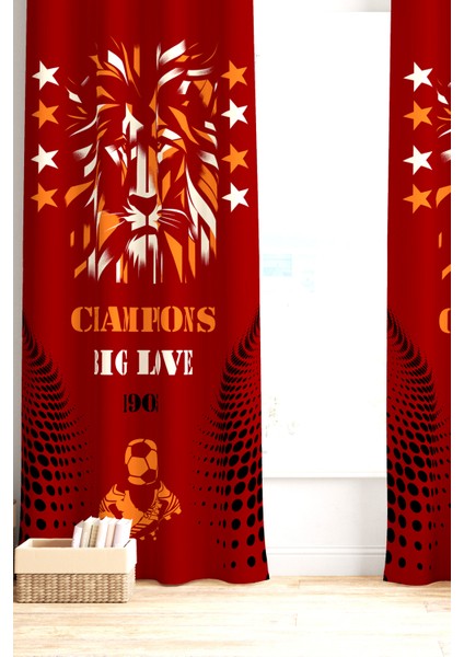 Çocuk ve Bebek Odası Sarı Kırmızı Taraftar Futbol Serisi Fon Perde Tek Kanat (Child Room Curtain)