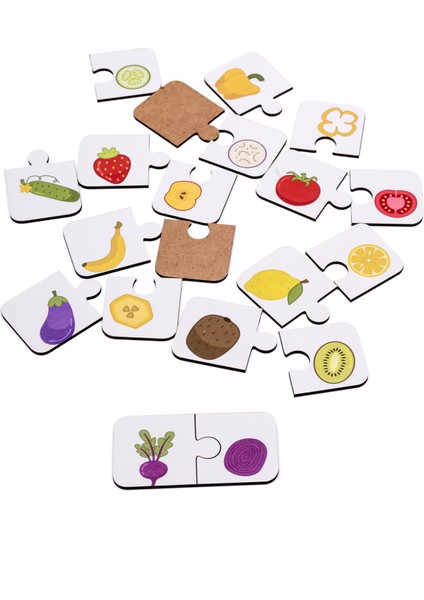 Sebze ve Meyvelerin Dünyası Ahşap Ikili Puzzle Seti Çocuklar Anaokulu ve Kreşler Montessori
