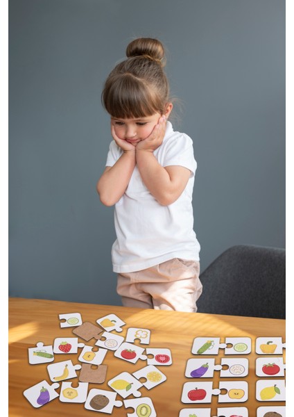 Sebze ve Meyvelerin Dünyası Ahşap Ikili Puzzle Seti Çocuklar Anaokulu ve Kreşler Montessori indirimleri