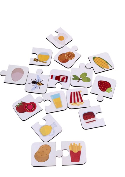 Yiyeceklerin Yolculuğu Ahşap Ikili Puzzle Seti Çocuklar Anaokulu ve Kreşler