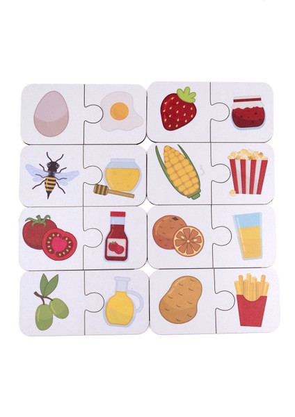 Yiyeceklerin Yolculuğu Ahşap Ikili Puzzle Seti Çocuklar Anaokulu ve Kreşler