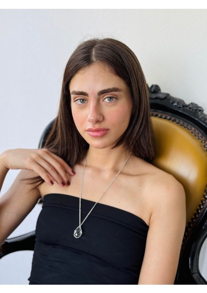 Retro Model Kristal Kolye Kadın Gümüş