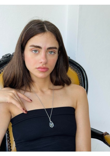 Retro Model Kristal Kolye Kadın Gümüş