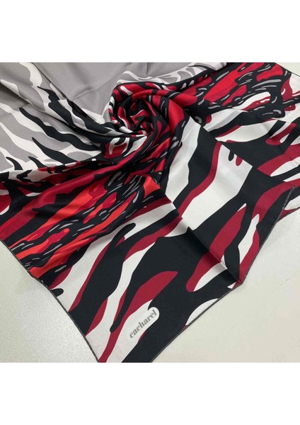 Bordo-Siyah Zebra Desen Tivil Ipek Eşarp 7825313-971