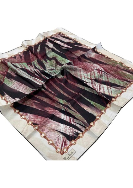 Krem-Bordo Zebra Desen Tivil Ipek Eşarp 6298438-916