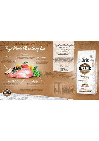Brit Fresh Hindili ve Bezelyeli Yetişkin Köpek Maması 12 kg - Petshopundan fiyatları