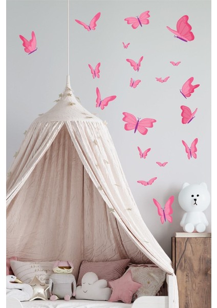 Pembe Dekoratif Kelebekler Duvar Sticker, Renkli ve Şık Çocuk Odası Süslemesi