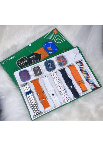 I50 Suit Max Watch 8 Ultra 2 ve Watch 9 Iki Adet Saat 7 Kordon ve 2 Koruyuculu Akıllı Saat