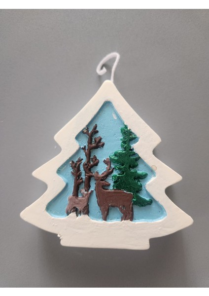 Yılbaşı Mum Çam Ağacı Şeklinde Geyik Desenli (9,7CM*10CM*2,5CM)