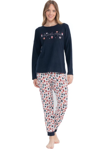 Kadın Uzun Kollu Yuvarlak Yaka Pijama Takımı S25110