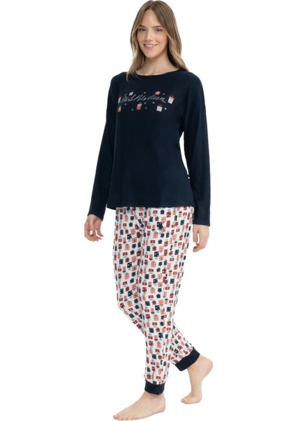 Kadın Uzun Kollu Yuvarlak Yaka Pijama Takımı S25110