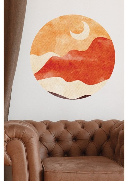 Kızıl Dağ Temalı Yuvarlak Bohem Duvar Sticker, Doğal ve Şık Çocuk Odası Dekoru