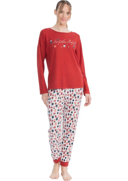 Kadın Uzun Kollu Yuvarlak Yaka Pijama Takımı S25110