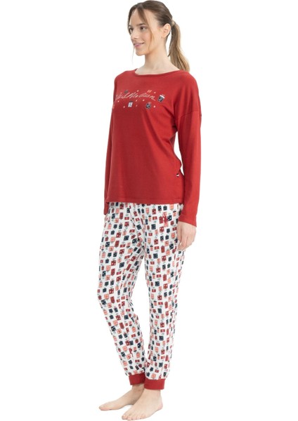 Kadın Uzun Kollu Yuvarlak Yaka Pijama Takımı S25110 fiyatları