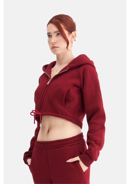 Kadın Fermuarlı Kapüşonlu Crop Sweatshirt fiyatları