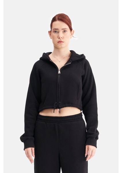 Kadın Fermuarlı Kapüşonlu Crop Sweatshirt fiyatları