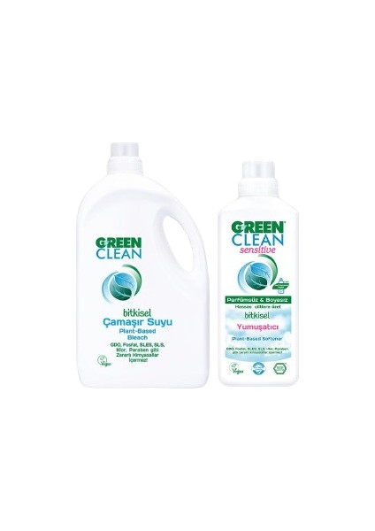 U Green Clean Çamaşır Suyu 2750 ml, Sensitive Yumuşatıcı 1 lt ve Rosıe