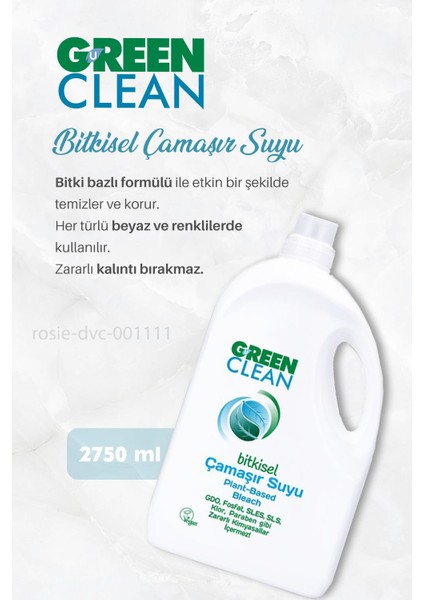 U Green Clean Çamaşır Suyu 2750 ml, Sensitive Yumuşatıcı 1 lt ve Rosıe