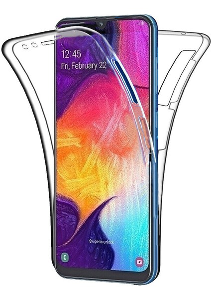 Samsung Galaxy A30 360 Derece Kılıf Kristal Silikon Şeffaf Soft Ön Arka