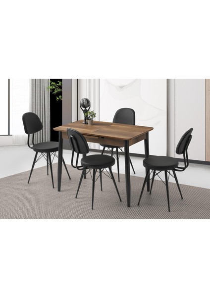 Açılır 60x100 cm mini silva ceviz masa 4 adet ece sandalye takım
