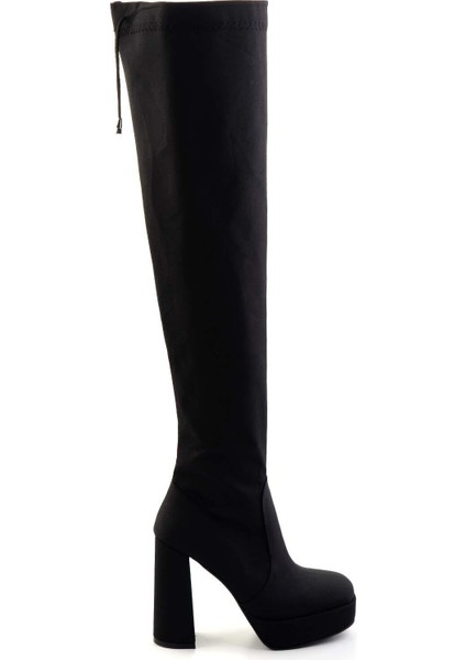 Mat Siyah Saten Kadın Çizme K03527290038