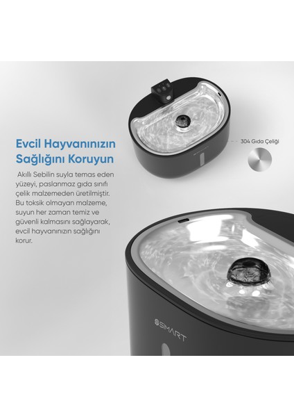 Akıllı Evcil Hayvan Sebili 3L Kapasite ve Wi-Fi Kontrollü Su Filtreleme