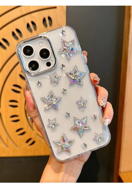 iPhone 15 Pro Uyumlu Hologram Kristal Taşlı Yıldızlı Şeffaf Kılıf