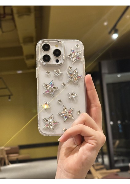 iPhone 15 Pro Uyumlu Hologram Kristal Taşlı Yıldızlı Şeffaf Kılıf