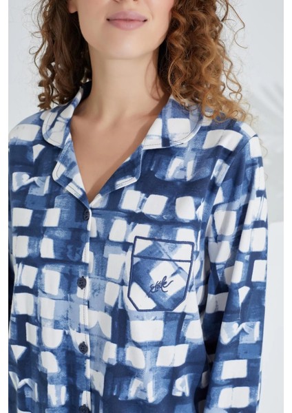 Pamuk Uzun Kol Önden Düğmeli Kadın Pijama Takım 98227 modelleri