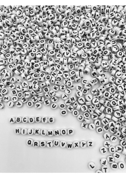 50 gr Harf Boncuk 4x7mm Yassı Beyaz Üzeri Siyah Harf Boncuk (50 gr~325-375 Adet) fiyatları