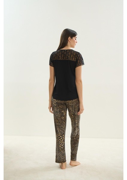Kadın Uzun Kol Dantel Detaylı Viscone Siyah Pijama Takım 16033 indirimleri