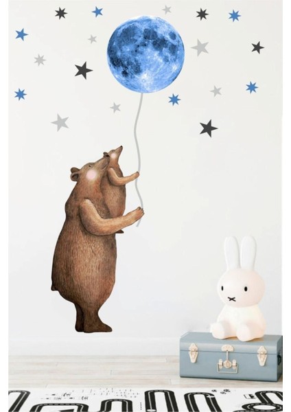 Renkli Ay ve Ayı Desenli Duvar Sticker, Şık ve Renkli Dekorasyon Aksesuarı