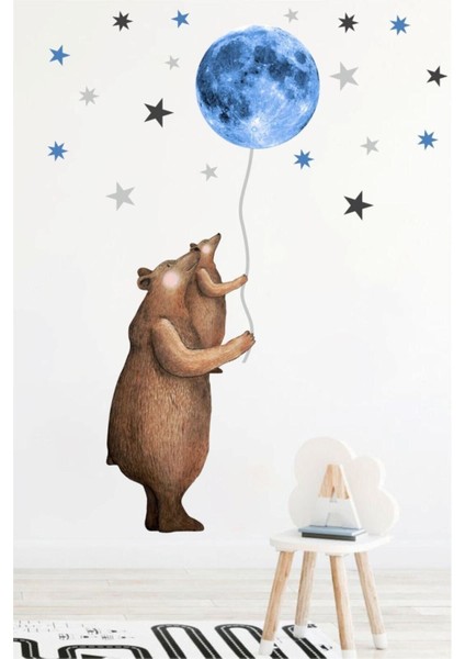 Renkli Ay ve Ayı Desenli Duvar Sticker, Şık ve Renkli Dekorasyon Aksesuarı fiyatları