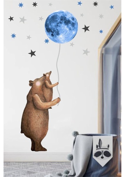 Renkli Ay ve Ayı Desenli Duvar Sticker, Şık ve Renkli Dekorasyon Aksesuarı modelleri