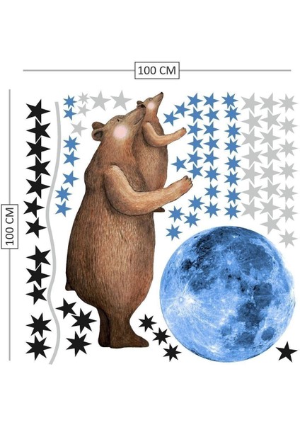 Renkli Ay ve Ayı Desenli Duvar Sticker, Şık ve Renkli Dekorasyon Aksesuarı fırsatları