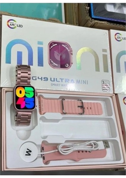 G49 Ultra Mini Silikon + Metal Kordonlu Amoled Ekranlı 41 mm Kadın Akıllı Saat fırsatları