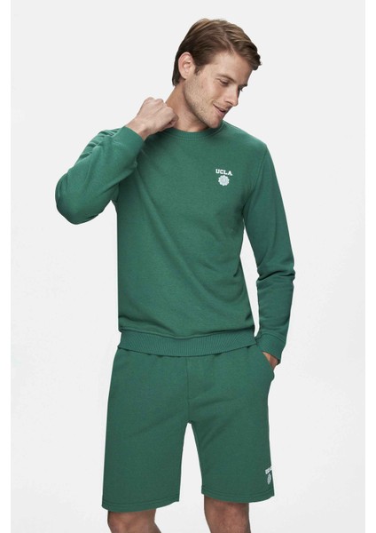 Valley Koyu Yeşil Bisiklet Yaka Baskılı Standard Fit Erkek Sweatshirt