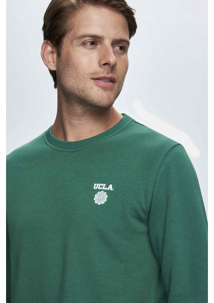 Valley Koyu Yeşil Bisiklet Yaka Baskılı Standard Fit Erkek Sweatshirt fiyatları