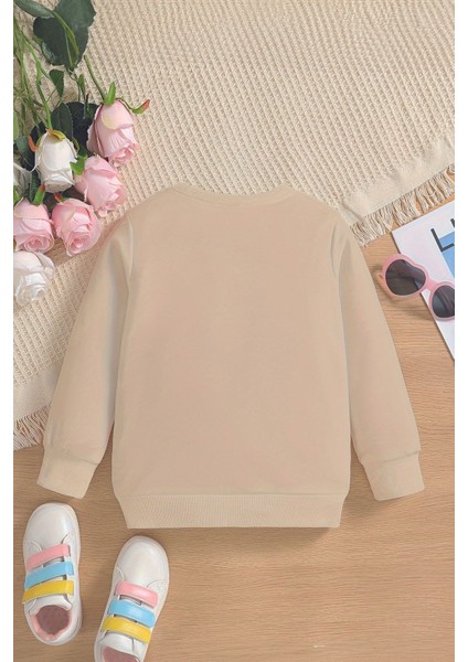 Yeni Sezon Curious Yazılı Kedicik Baskılı Oversize Kapüşonlu Çocuk Sweatshirt 14609