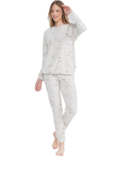 Kadın Uzun Kollu Yuvarlak Yaka Pijama Takımı S25120