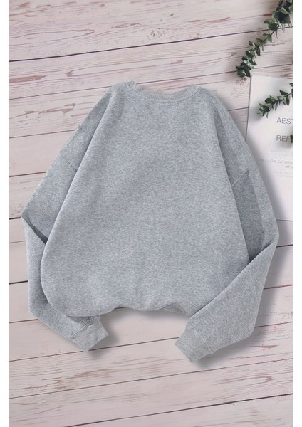 Yeni Sezon Curious Yazılı Kedicik Baskılı Oversize Kapüşonlu Çocuk Sweatshirt 14609